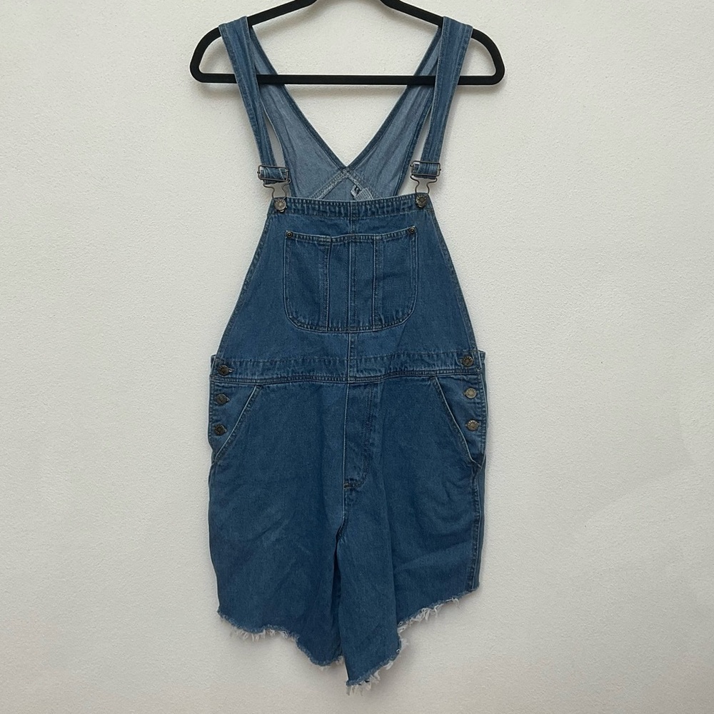 HAIKS Vintage Dark Wash Raw Hem Overall Shorts Size Large Spring Summer Boho Y2K